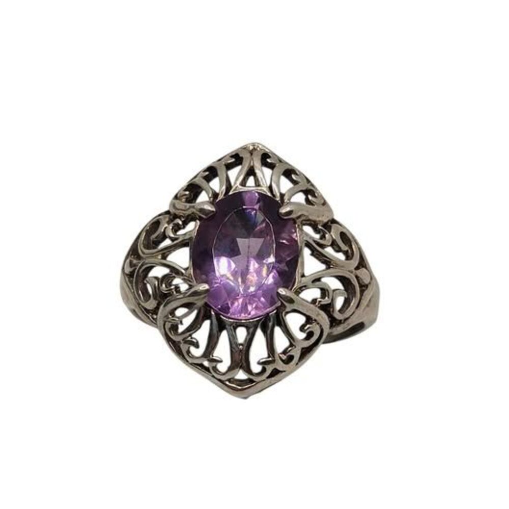 Kabana Ornate Amethyst Filigree Sterling Silver Ring - Size 9.5